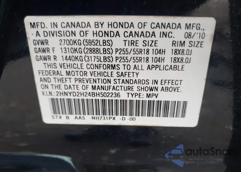 2011 Acura Mdx from USA, damaged, VIN 2HNYD2H24BH502236